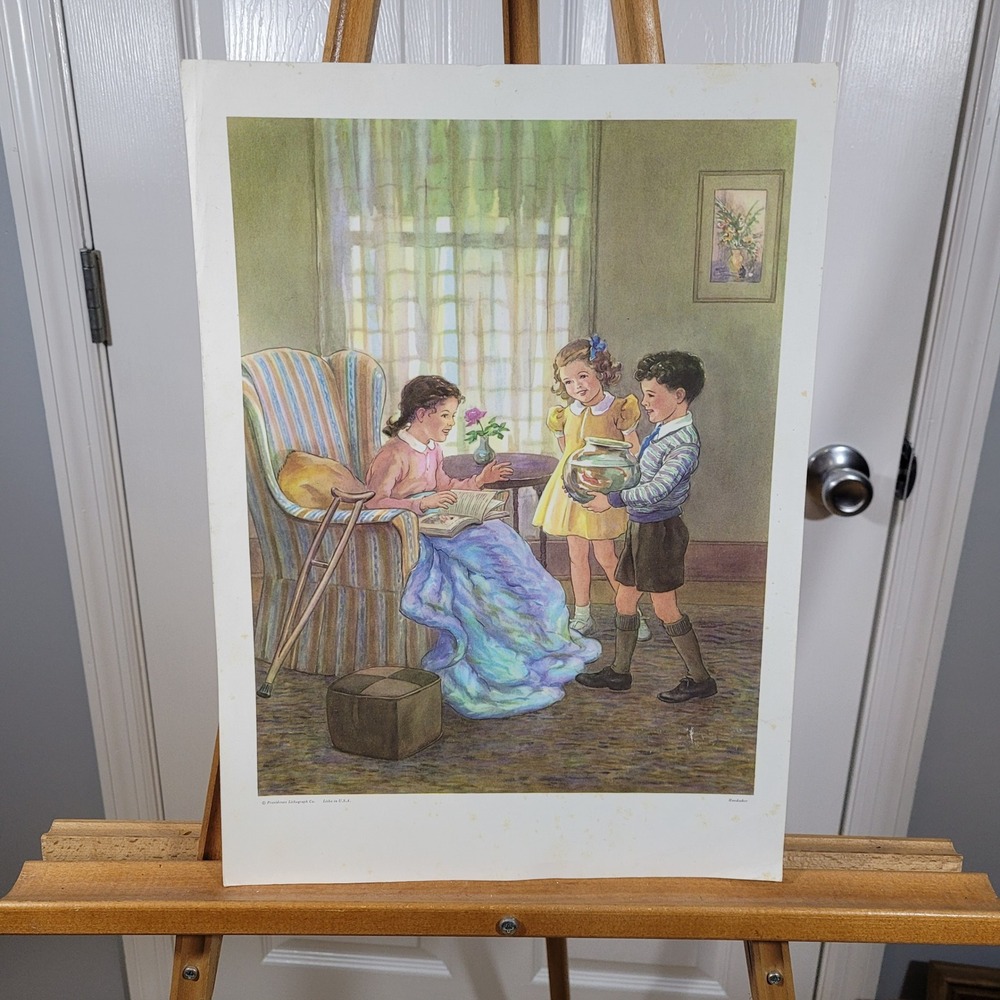 Vintage Goldfish for a Sick Friend Lithograph Dorothy Handsaker Baptist School